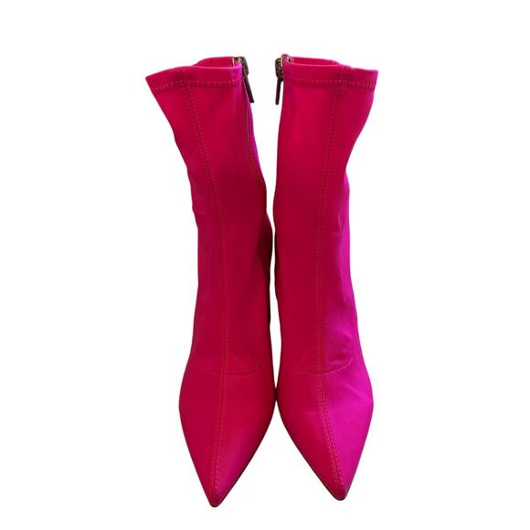 Steve Madden 6.5 Valyant Neon Pink Stretch Bootie 60s Style Ankle Sock Boots EUC - Picture 5 of 9